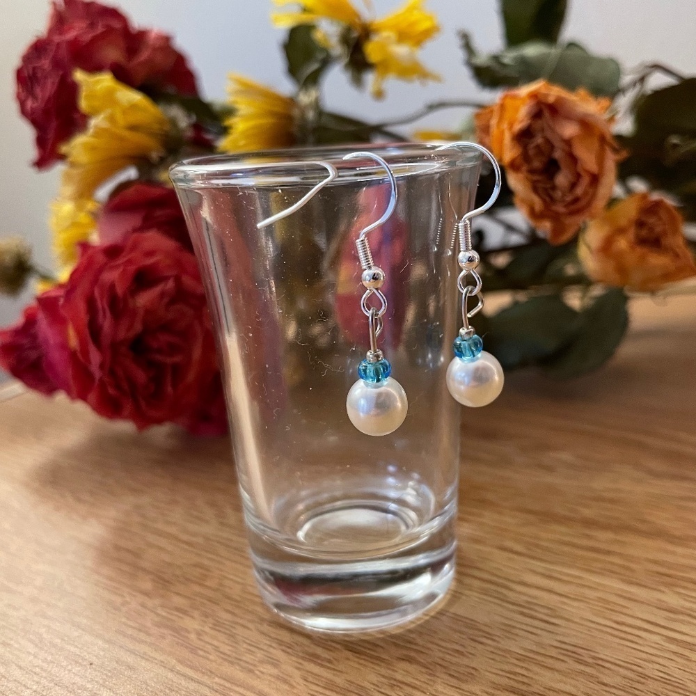 Delicate‎ Aqua Ivory Beaded Earrings